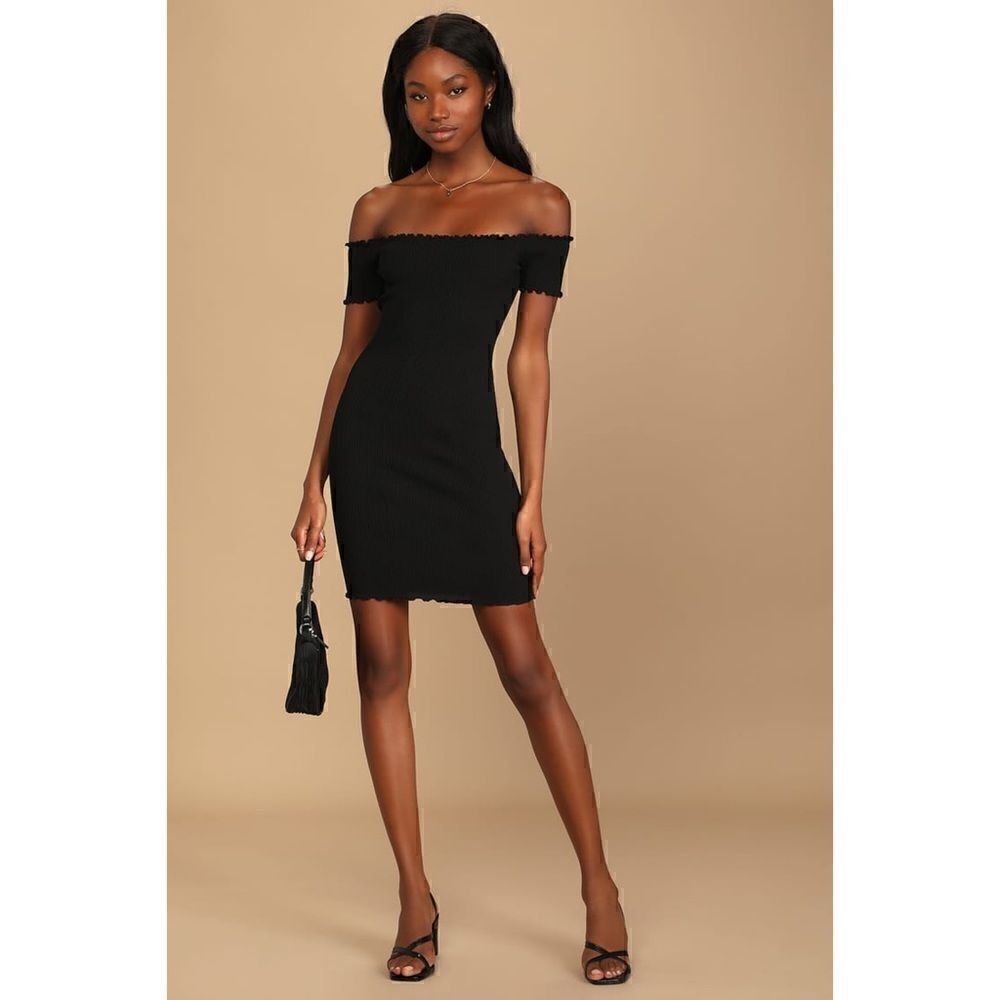 Lulus Growing Bolder Black Ribbed Off-the-Shoulder Bodycon Dress, Size Small